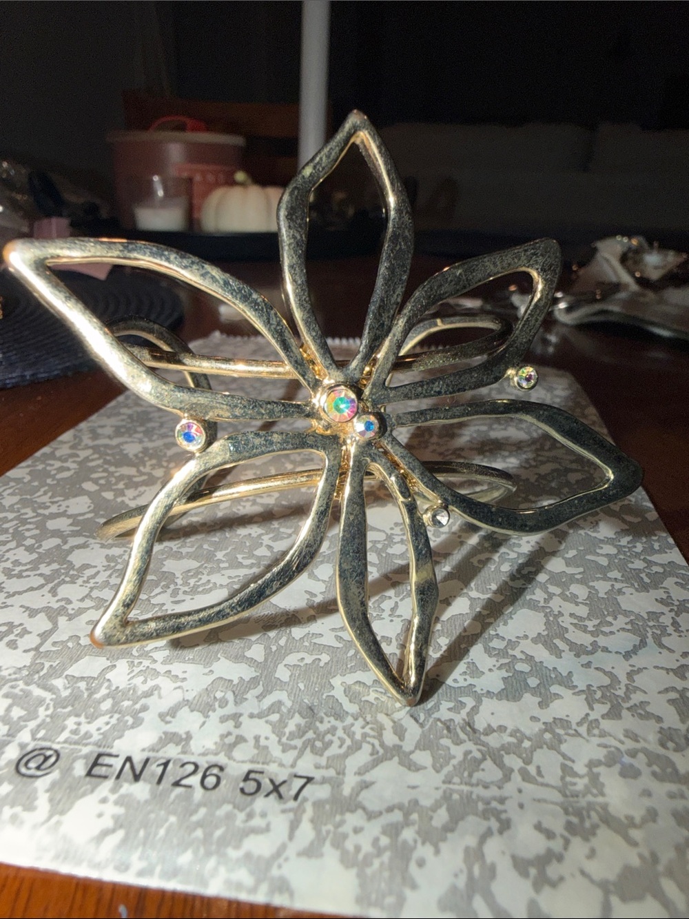 Gold Floral Statement bracelet Rhinestones